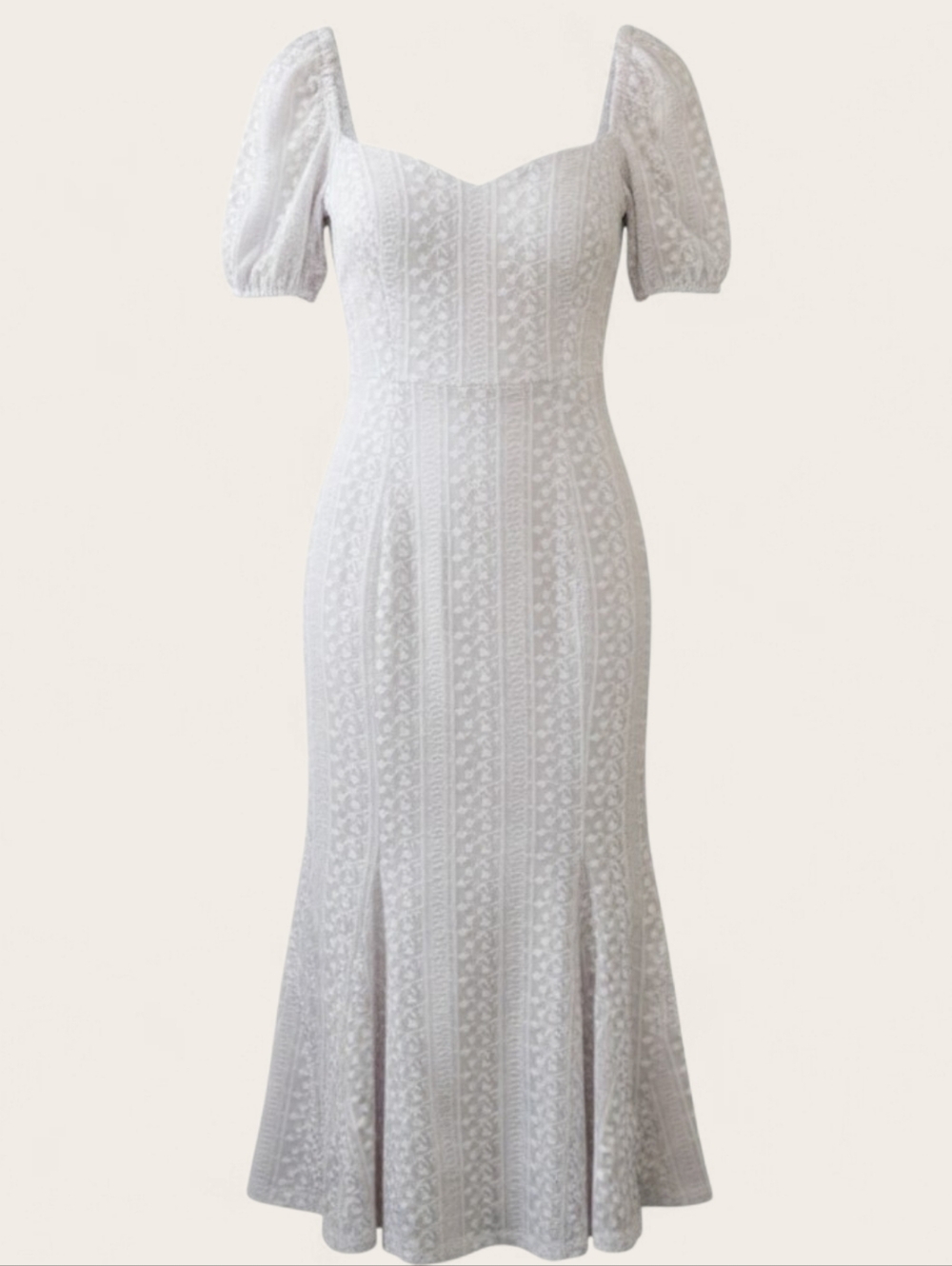 Just Me Mermaid Midi Floral Embroidered 3/4 Sleeve Fitted Dress Small